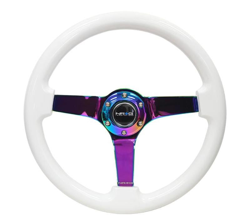 NRG RST-036WT-MC Reinforced Steering Wheel (350mm / 3in. Deep) Classic White w/4mm Neochrome Solid 3-Spoke