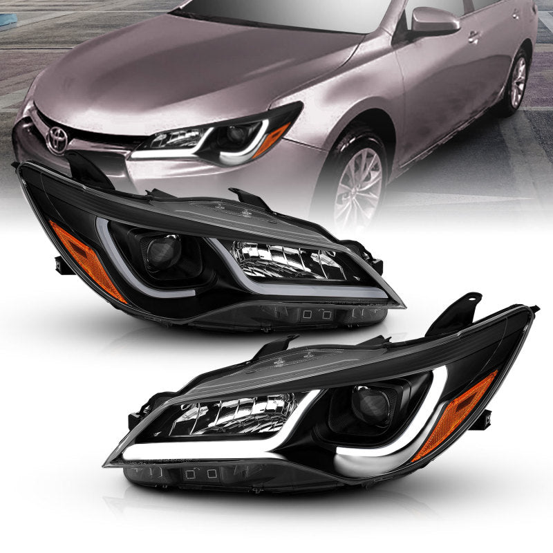 ANZO 121518 Projector Headlights With Plank Style Design Black w/Amber 15-16 Toyota Camry (4DR)