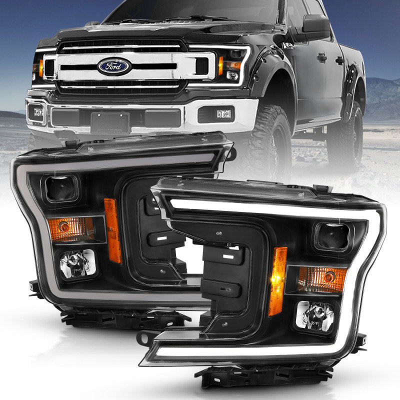 ANZO 111467 2018-2019 Ford F-150 Projector Plank Style H.L. Black Amber (Without Switchback)