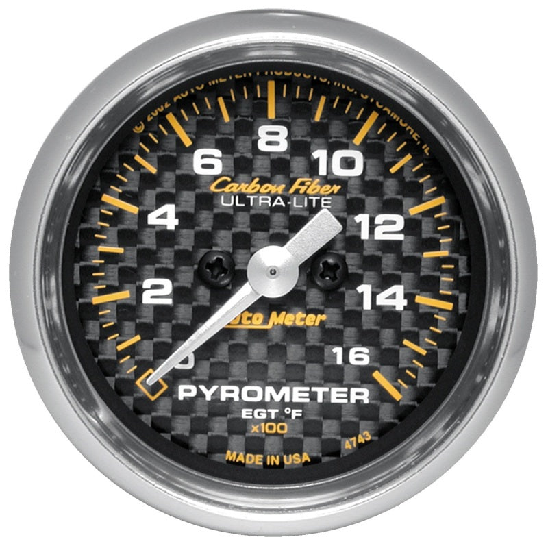 AutoMeter 4744 Autometer Carbon Fiber 52mm 1600 Deg F Electronic EGT Gauge Kit