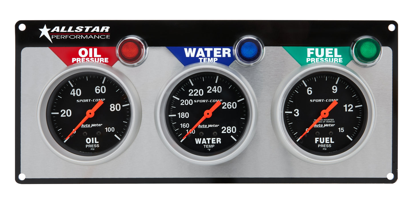 Allstar Performance ALL80113 3 Gauge Panel A/M OP/WT/FP Sport-Comp