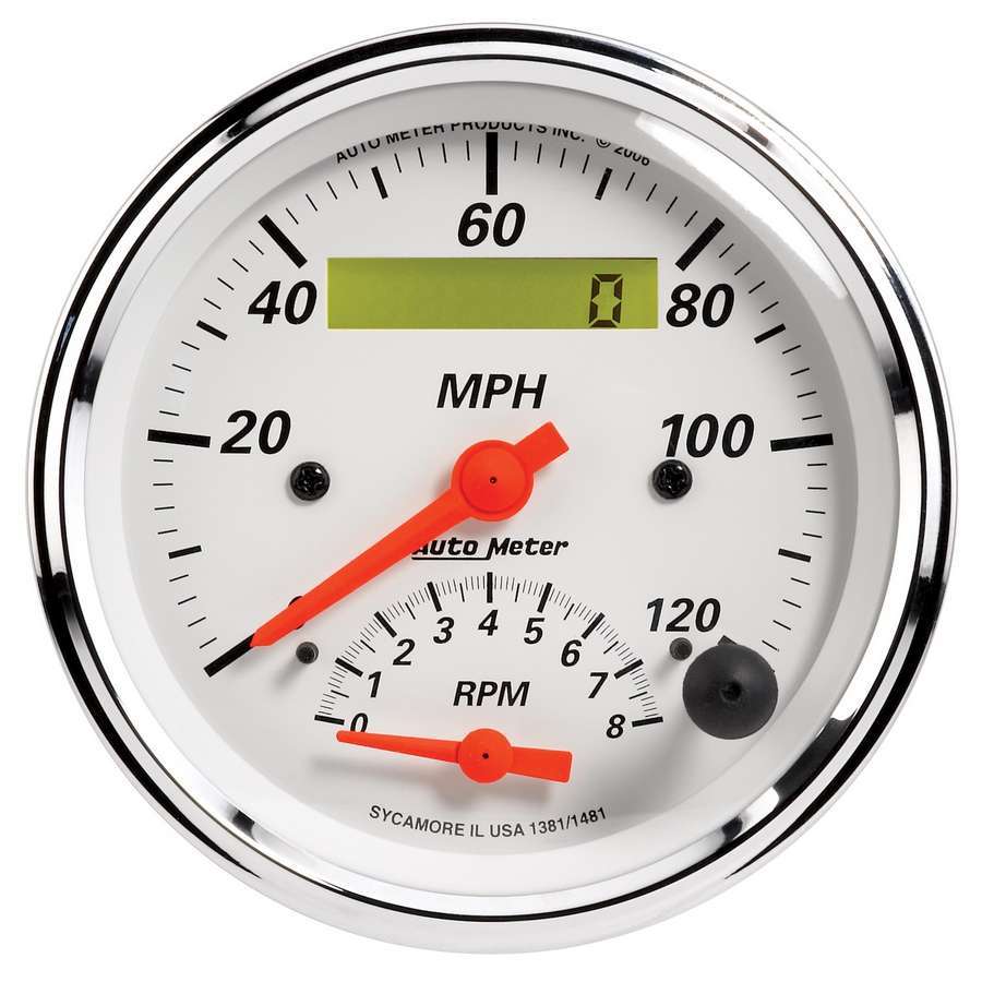 AutoMeter 1381 Gauge Tach/Speedo 3-3/8in. 120MPH & 8K RPM Elec. Program. Arctic White