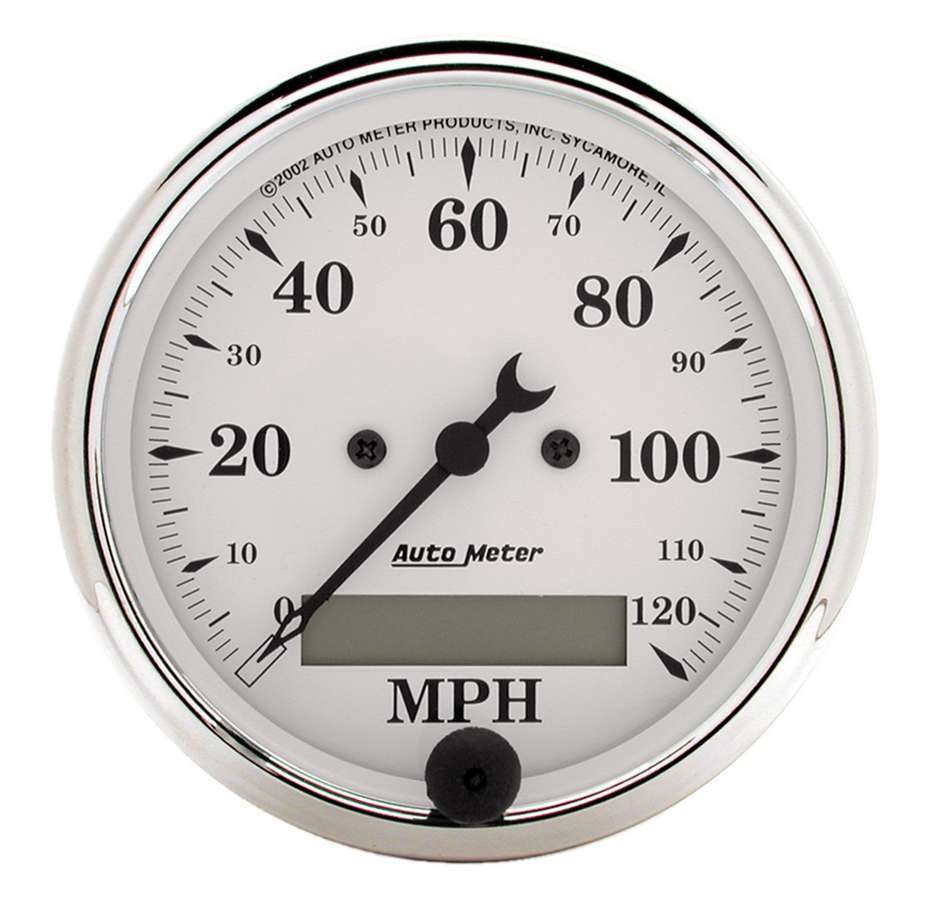 AutoMeter 1688 Gauge Speedo. 3-1/8in. 120MPH Elec. Prog. W/ Lcd Odo Old Tyme White