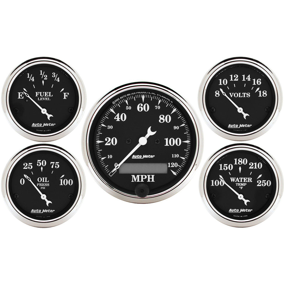 AutoMeter 1709 Gauge Kit 5 Pc. 3-1/8in. & 2-1/16in. Elec. Speedometer Old Tyme Black