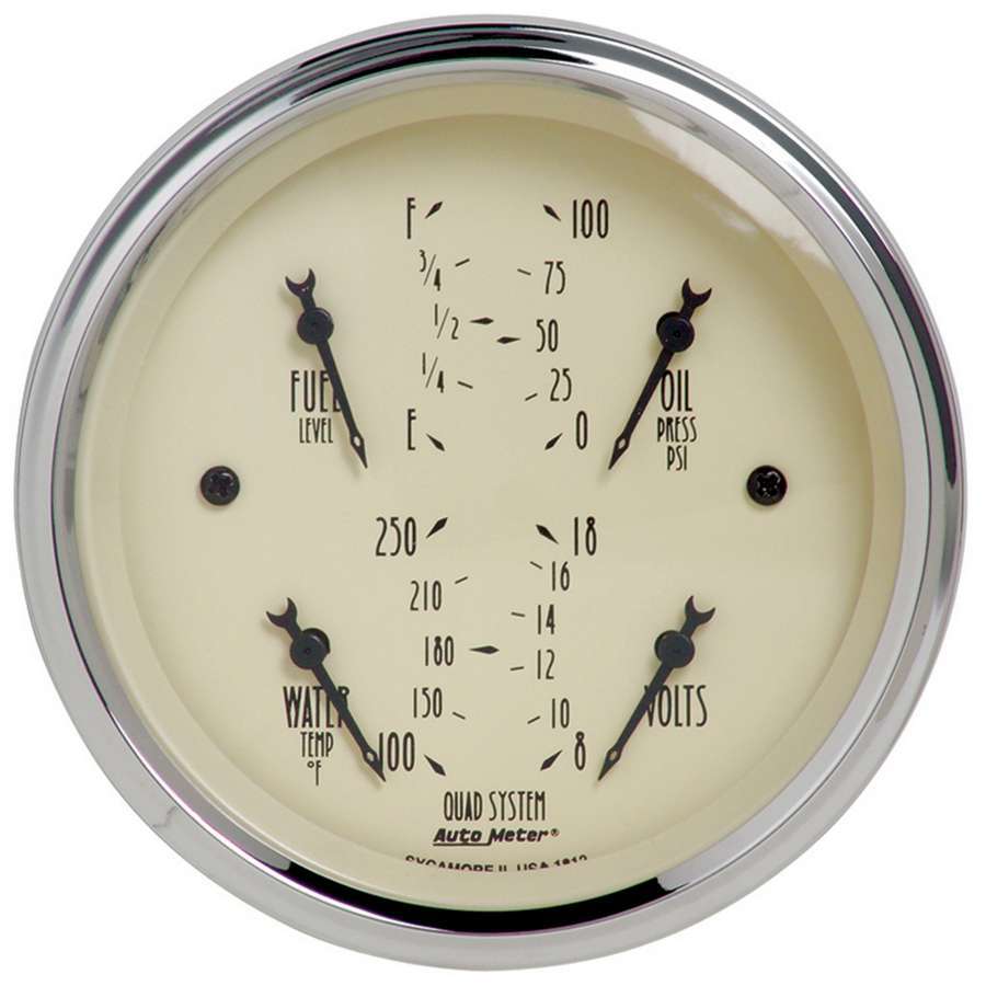 AutoMeter 1812 Gauge Quad 3-3/8in. 240 Ohm(e) to 33 Ohm(f) Elec Antique Beige