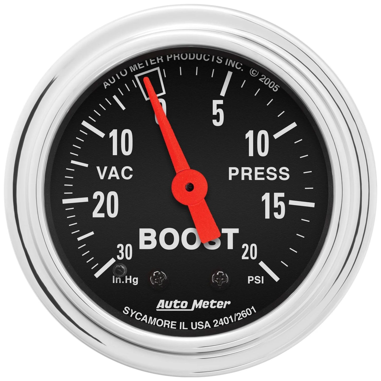 AutoMeter 2401 Gauge Vac/Boost 2-1/16in. 30Inhg-20PSI Mechanical Traditional Chrome