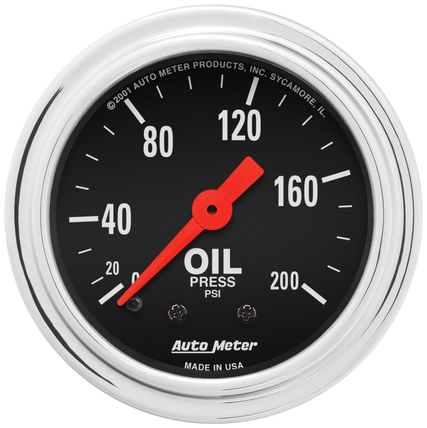 AutoMeter 2422 Autometer Traditional Chrome 2-1/16in 200 PSI Mechanical Oil Pressure Gauge