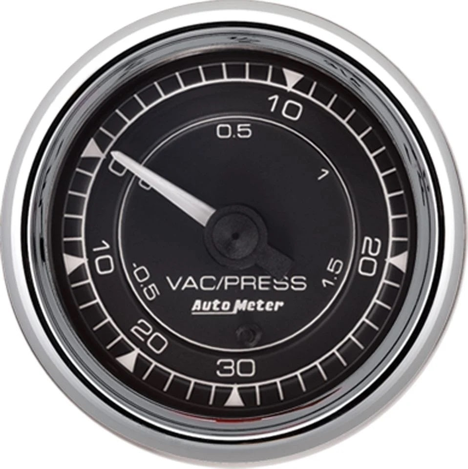 Autometer ATM9703 2/16 Chrono Chrome Gauge Vac/Boost 30HG/30PSI