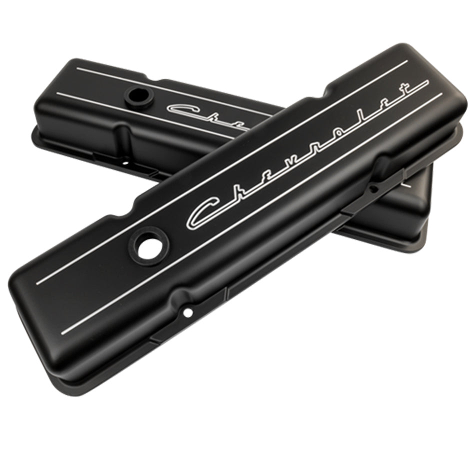 Billet Specialties BSPBLK95123 Valve Cover SBC Short Chevrolet Logo Black
