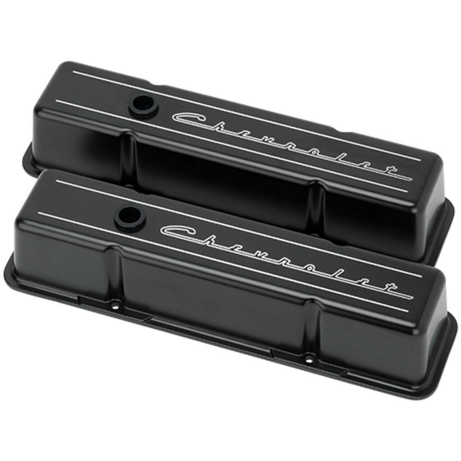 Billet Specialties BSPBLK95223 SBC Tall Valve Covers Chevrolet Script Black