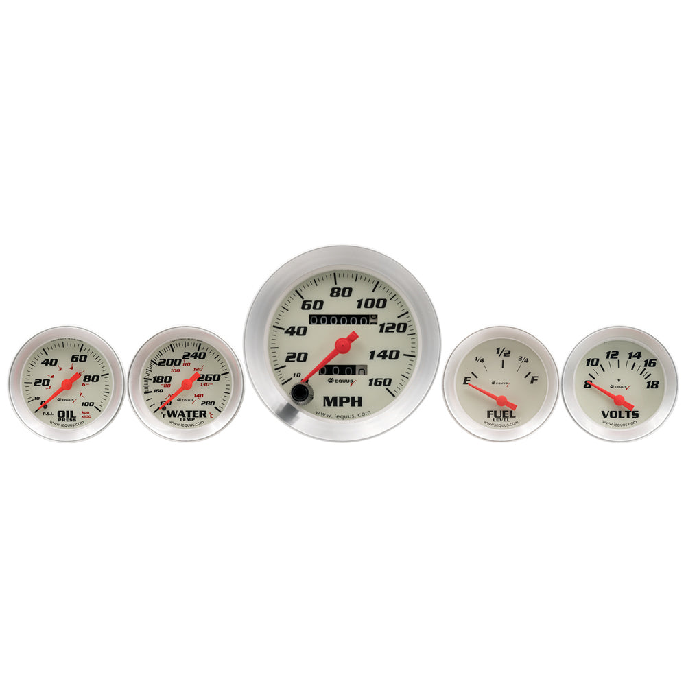 Equus EQUE8500 5-Piece Gauge Set White Face/Silver Bezel