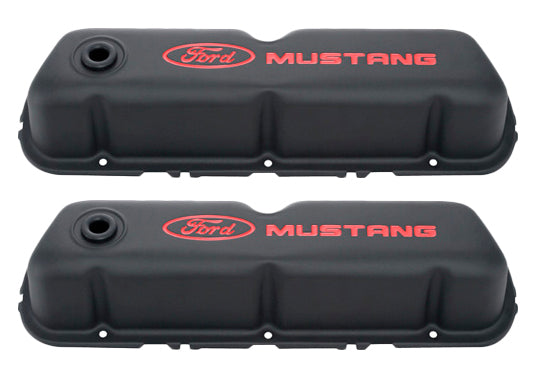 Ford FRD302-101 Black Steel Valve Cover Set w/Mustang Logo