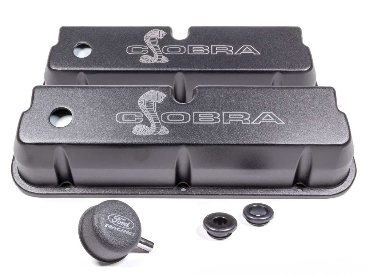 Ford FRDM6582-LE302SBK SBF Valve Covers w/Cobra Logo Black