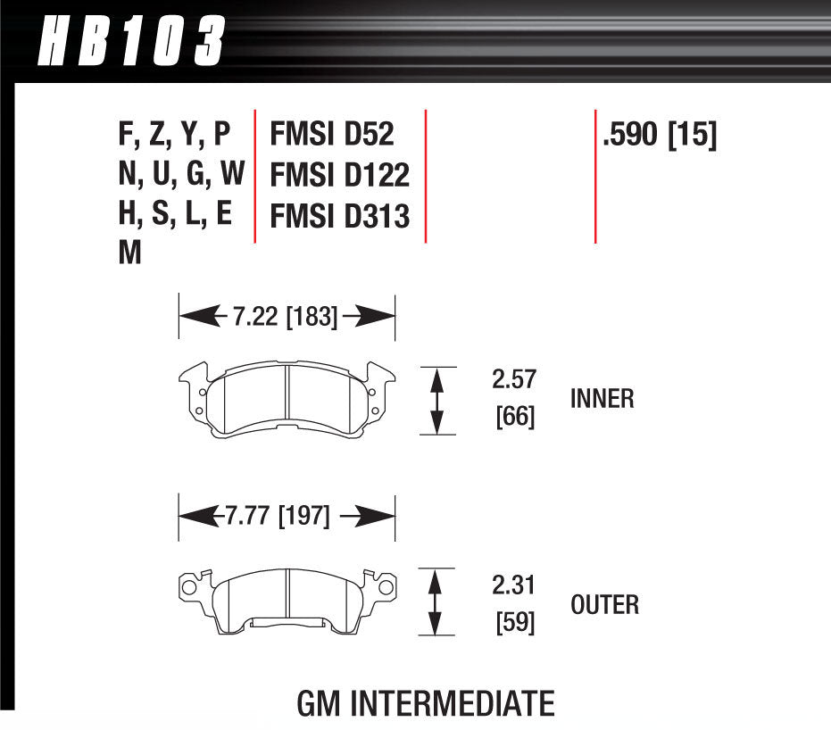 Hawk Brake HAWHB103N590 Full Size GM-HP Plus