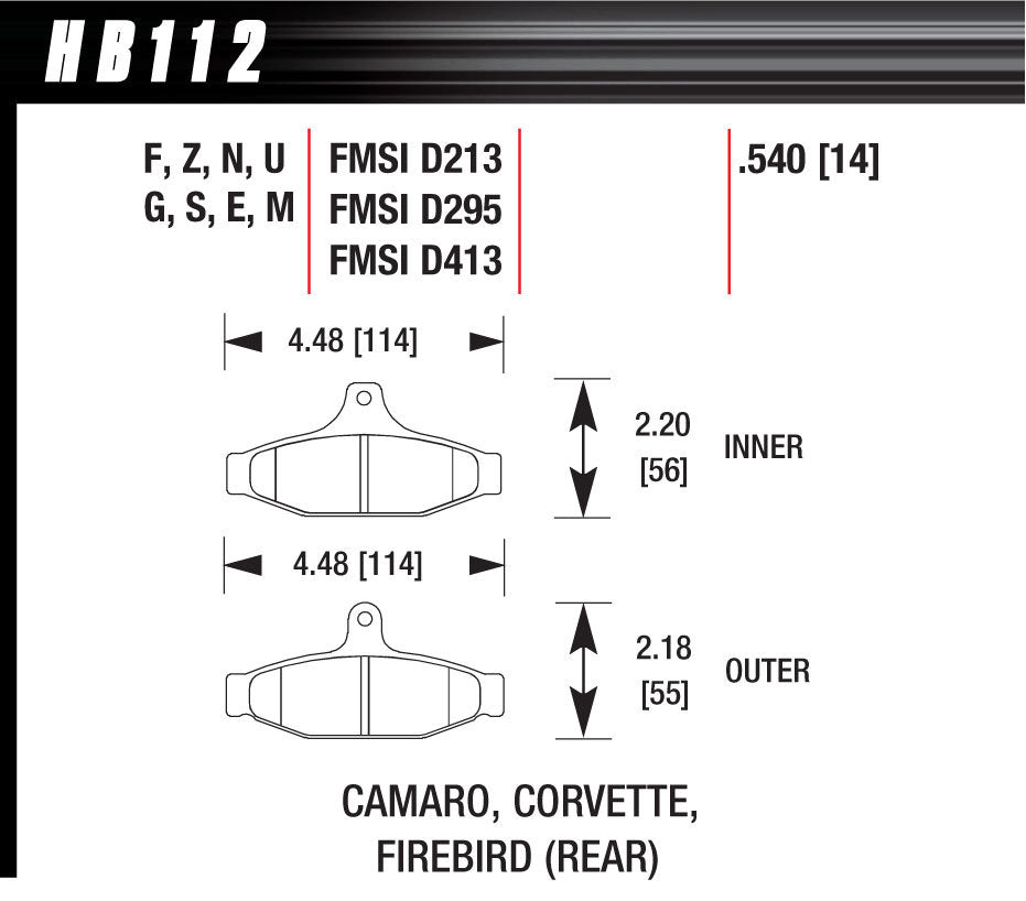 Hawk Brake HAWHB112E540 Brake Pads Blue 9012 Camaro