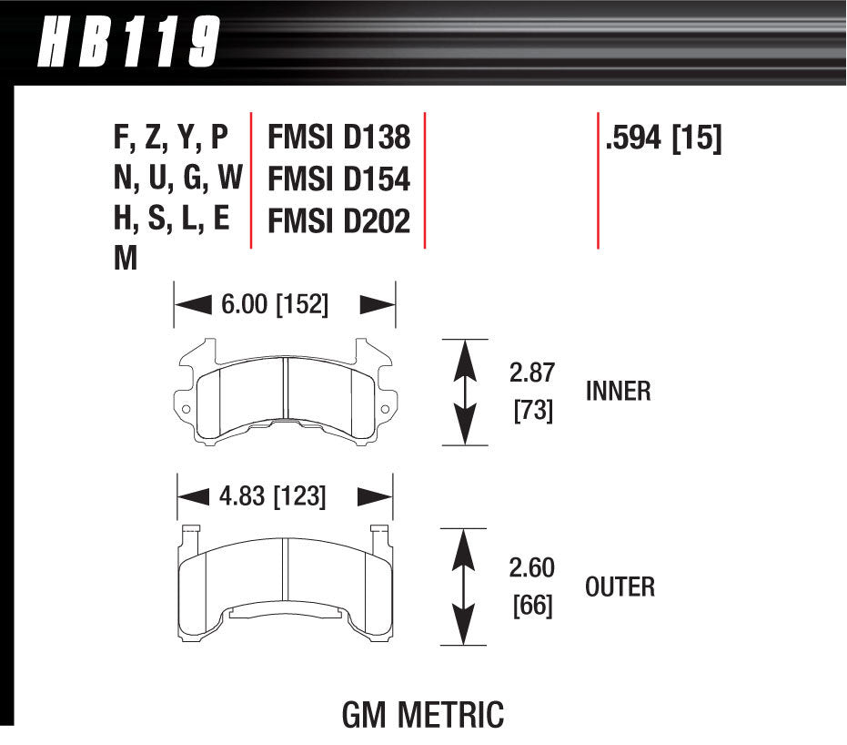Hawk Brake HAWHB119F594 Performance Street Brake Pads (4)