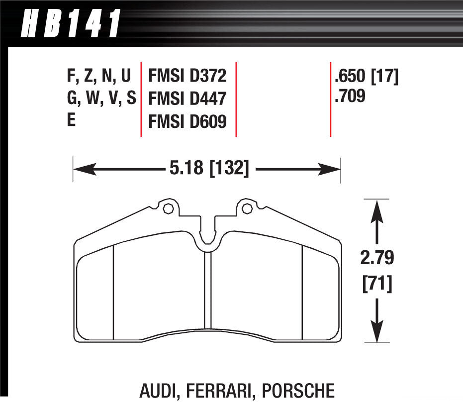 Hawk Brake HAWHB141U650 Brake PAds DTC-70 Audi Ferrari Porsche