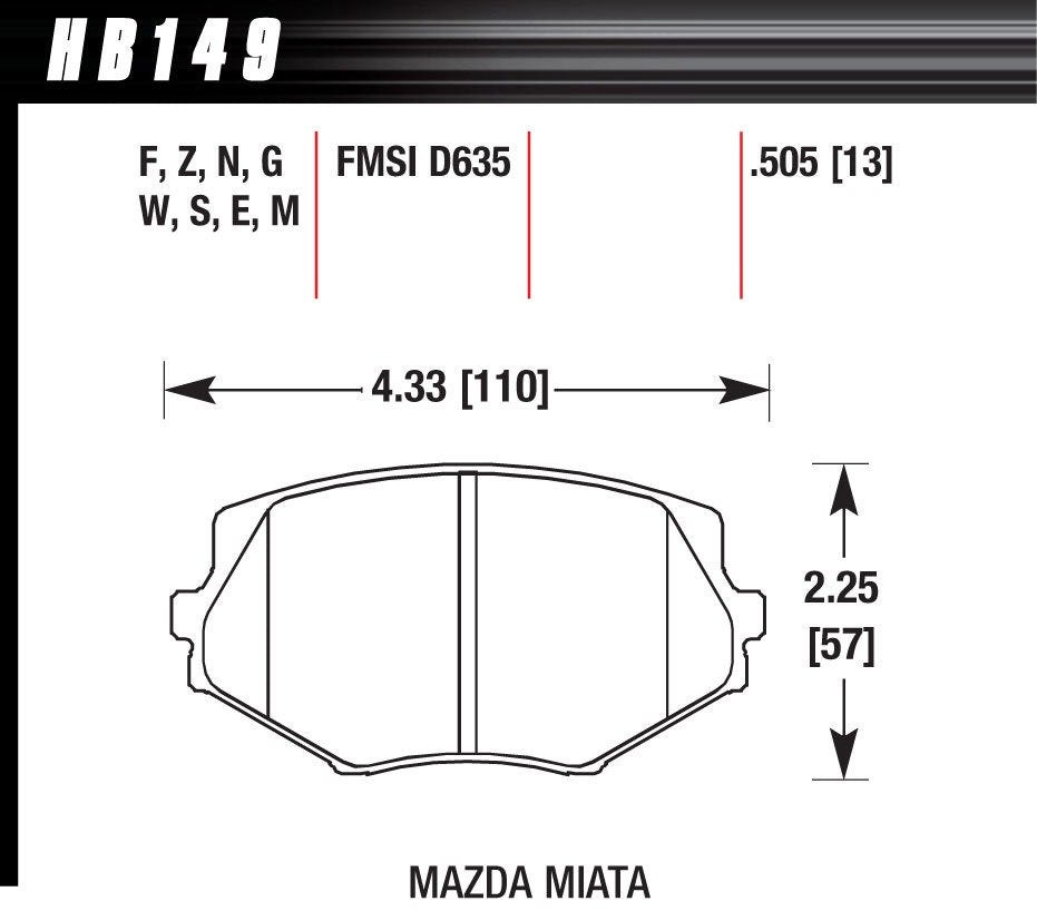 Hawk Brake HAWHB149G505 Brake Pads Front Mazda Miata MX-5 DTC-60