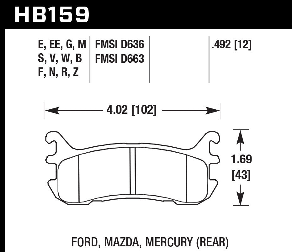 Hawk Brake HAWHB159W.492 Street Brake Pads Rear Miata DTC 30