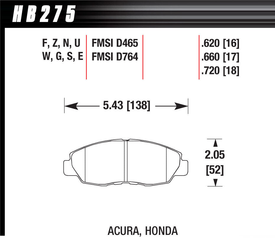 Hawk Brake HAWHB275F620 Performance Street Brake Pads (4)