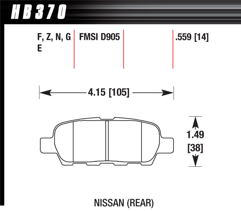 Hawk Brake HAWHB370N559 Brake Pad HP Plus Nissan Rear