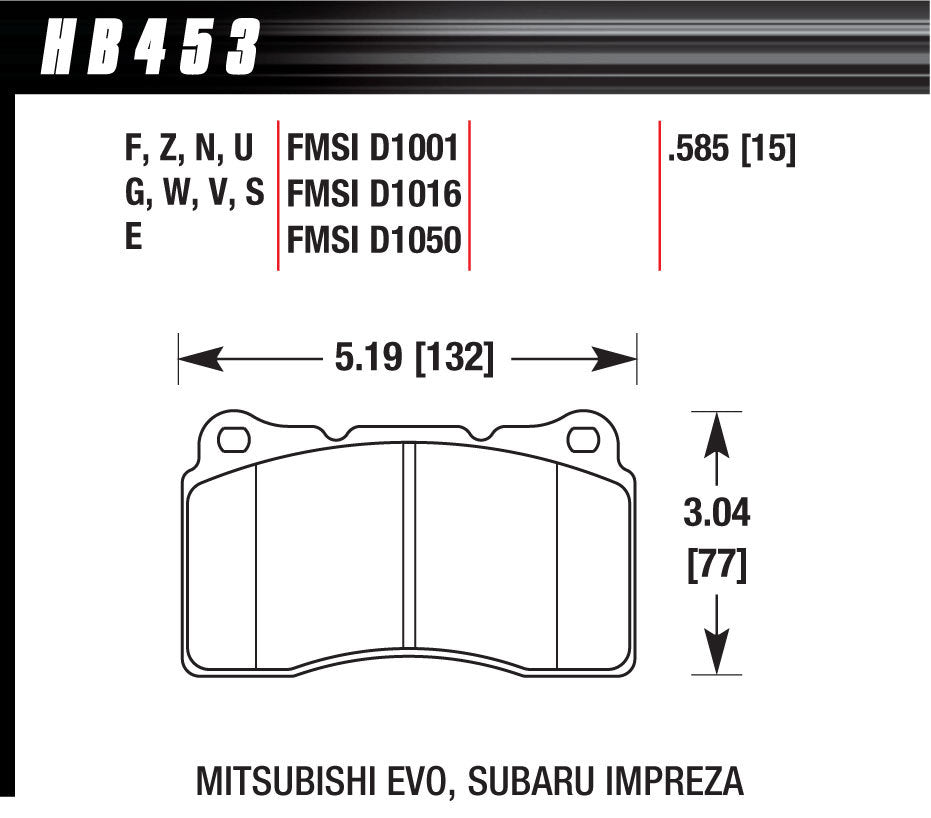Hawk Brake HAWHB453F585 Performance Street Brake Pads 2010 Camaro