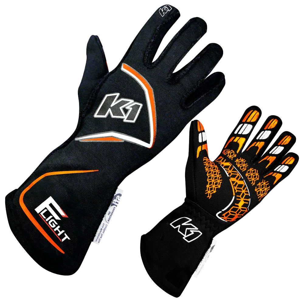 K1 Racegear K1R23-FLT-NFO-L Gloves Flight Large Black-Flo Orange