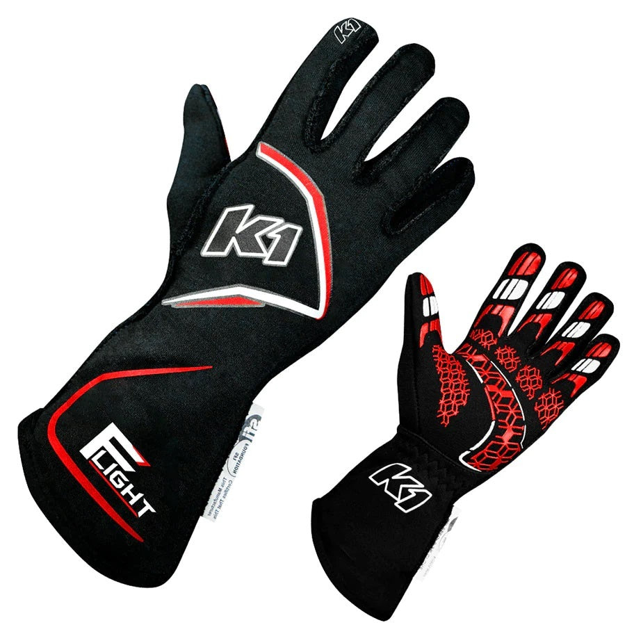 K1 Racegear K1R23-FLT-NR-2XL Gloves Flight XX-Large Black-Red