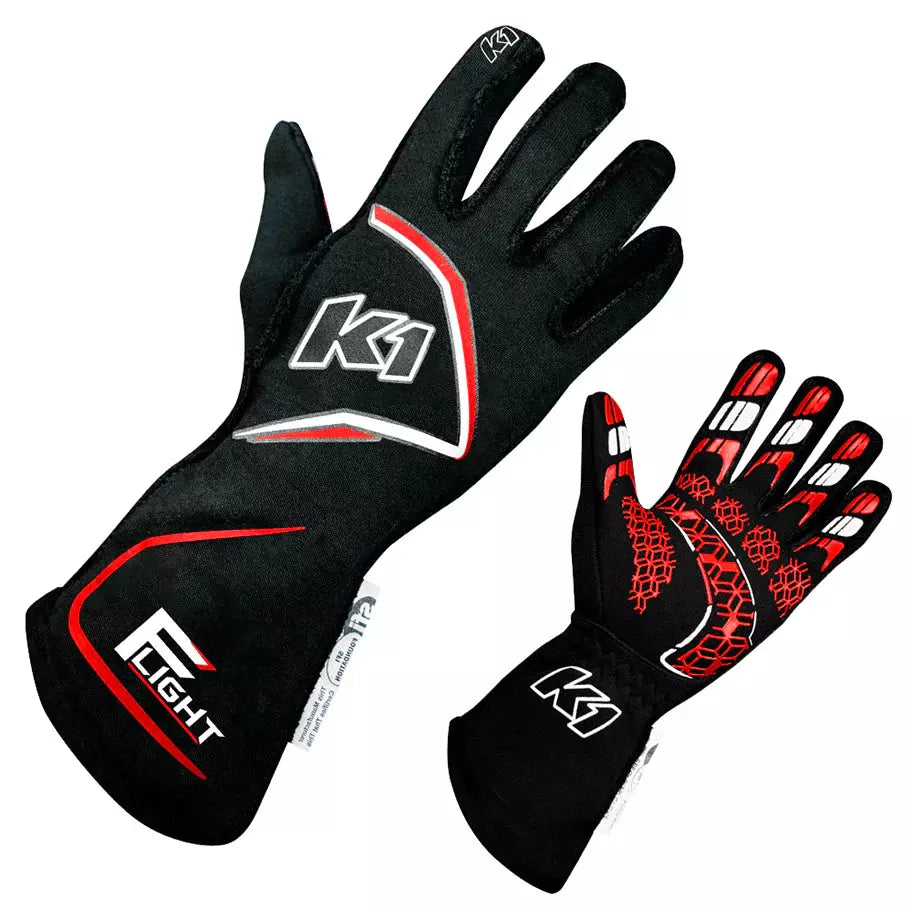 K1 Racegear K1R23-FLT-NR-XL Gloves Flight X-Large Black-Red