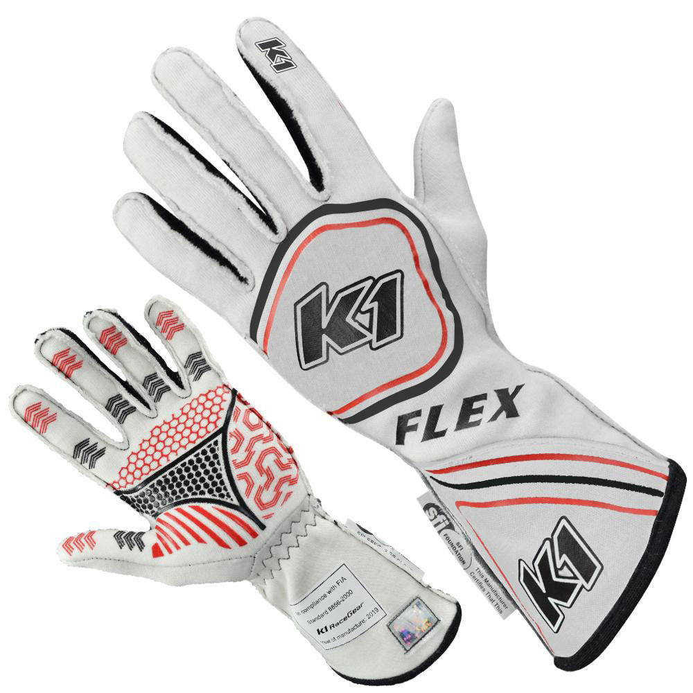 K1 Racegear K1R23-FLX-W-M Glove Flex Medium White SFI / FIA