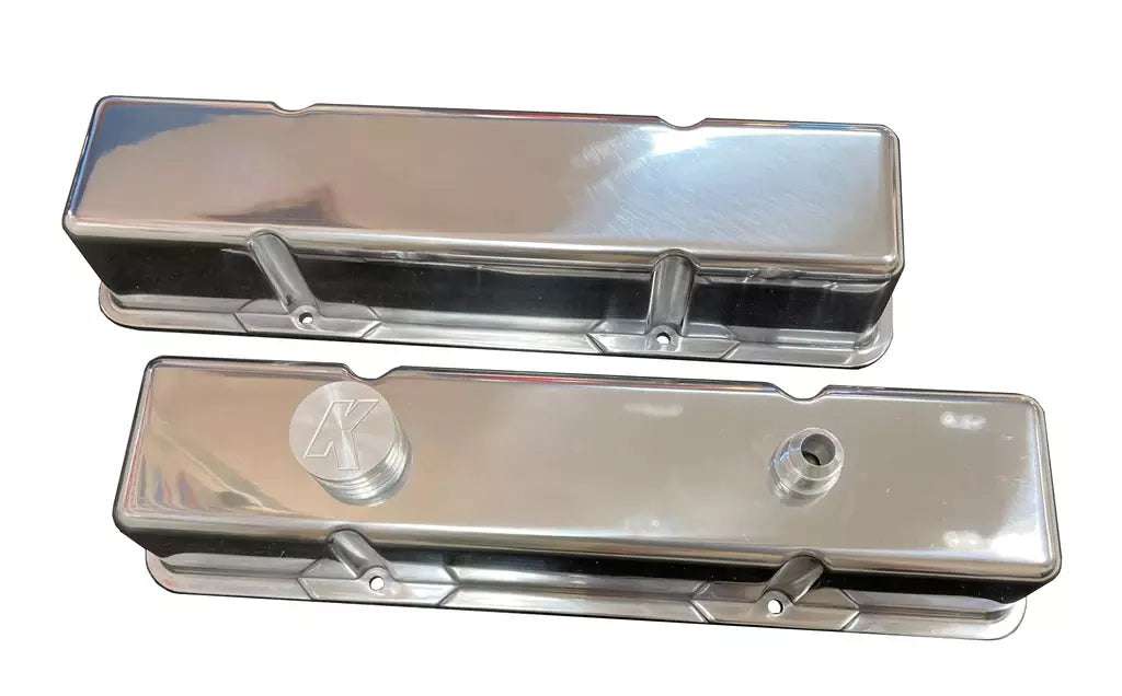 Kevko Oil Pans & Components KEVVC203-2 SBC Polished Cast-Alm. Blank Valve Cover Set