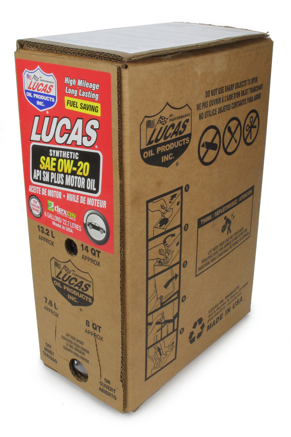 Lucas Oil LUC18003 Synthetic SAE 0W20 Oil 6 Gallon Bag In Box Dexos