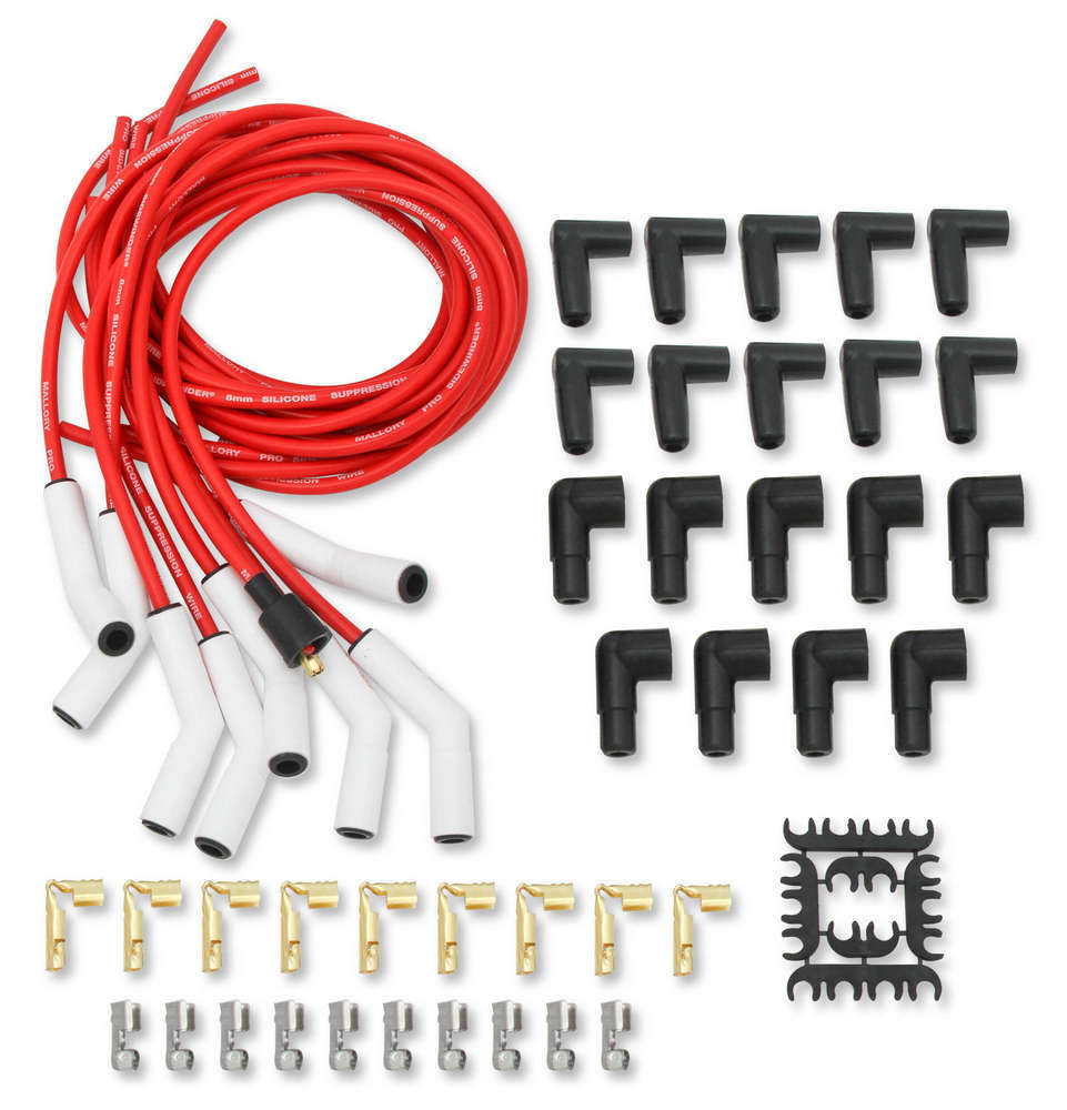 Mallory MAL947C Pro Sidwinder Plug Wire Set w/Ceramic Boots Red