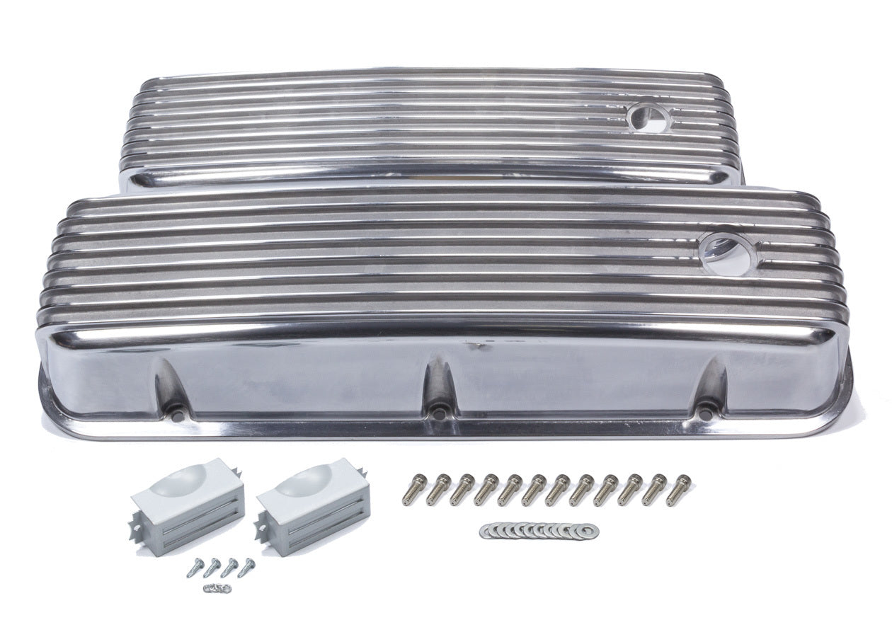 Mr. Gasket MRG6859G BBC Cast Alm Valve Cover Set Finned Style Pol.