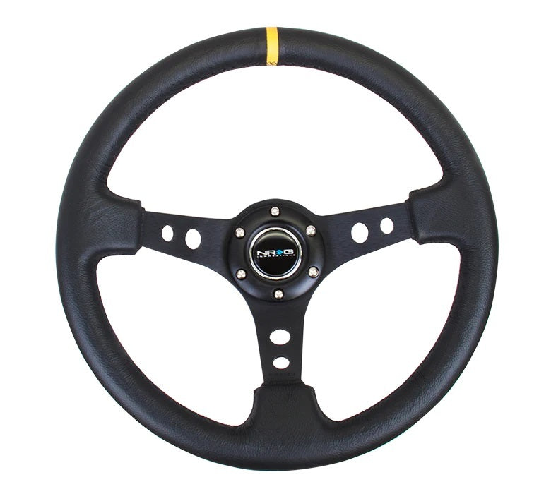Nrg Innovation NRGRST-006BK-Y Steering Wheel 350mm 3in Dish Black LeatherYlwStr