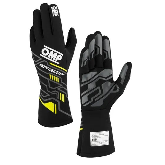 OMP Racing, Inc. OMPIB0-0777-B01-178-L SPORT GLOVES FIA 8856-20 18 MY2025 BLACK / FLUO Y