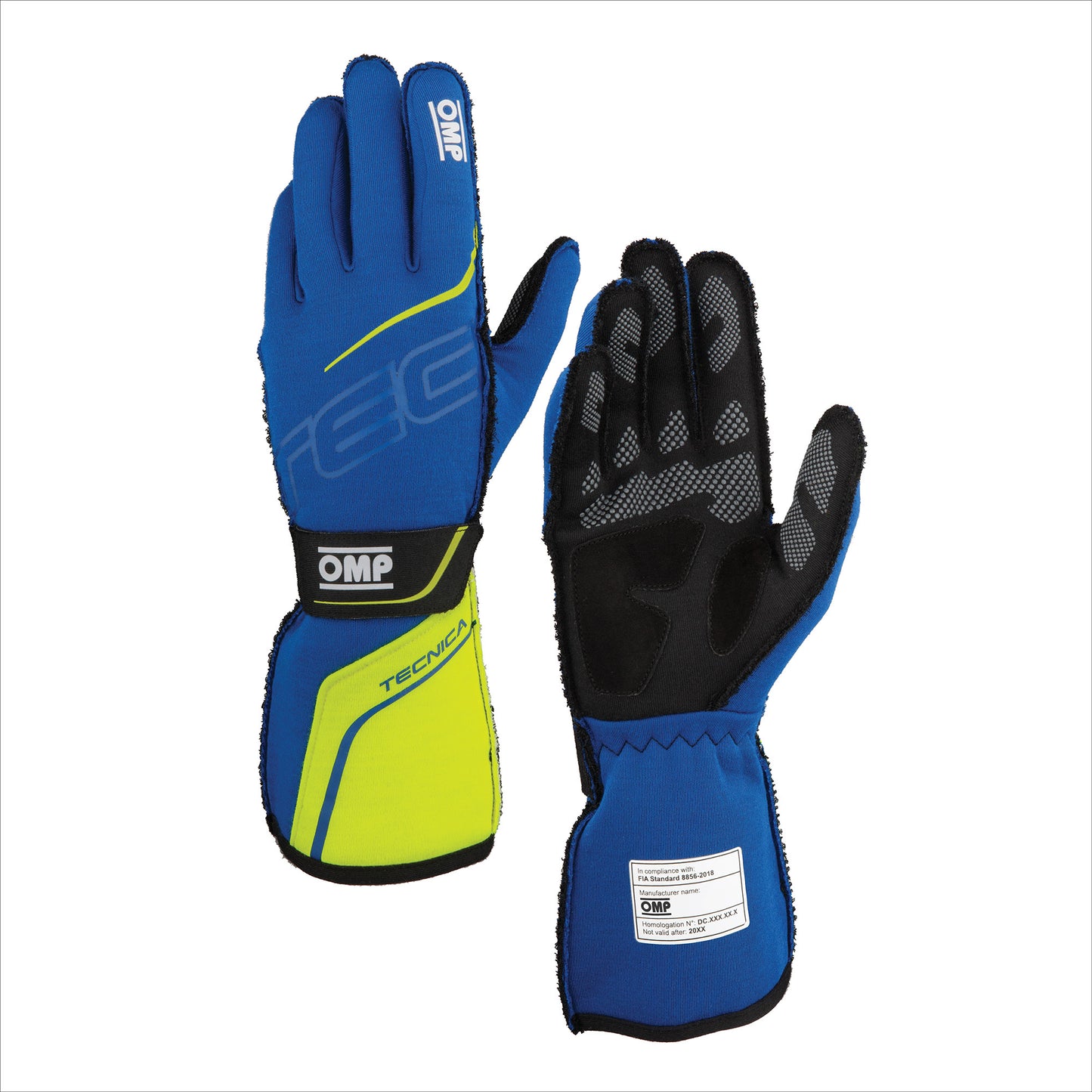 OMP Racing, Inc. OMPIB0-0779-A01-044-M TECNICA GLOVES FIA 8856- 2018 BLUE / YELLOW SZ. M
