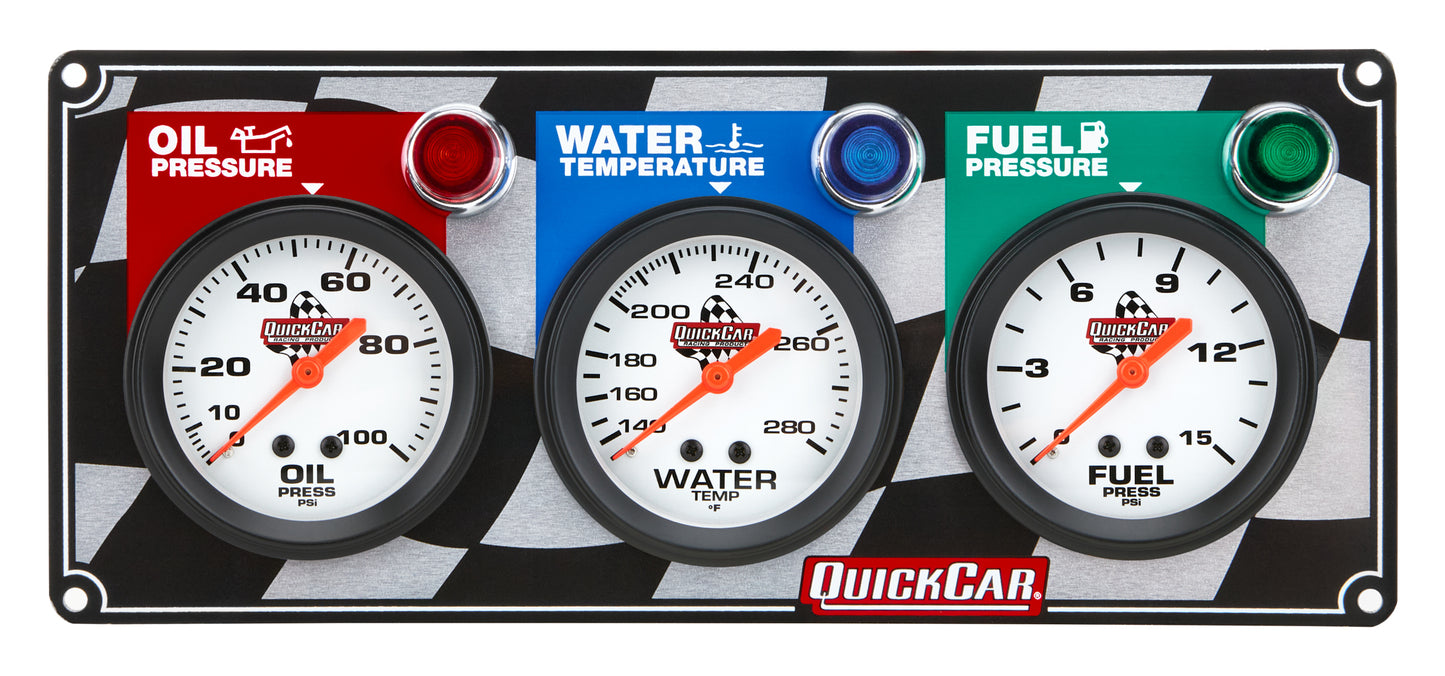 Quickcar Racing Products QRP61-6012 3 Gauge Panel OP/WT/FP
