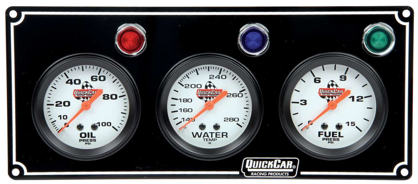 Quickcar Racing Products QRP61-6712 3 Gauge Panel OP/WT/FP Black