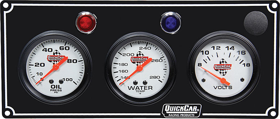 Quickcar Racing Products QRP61-6717 3 Gauge Panel OP/WT/Volt Black