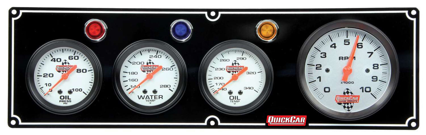 Quickcar Racing Products QRP61-67413 3-1 Gauge Panel OP/WT/OT w/3-3/8in Tach Black