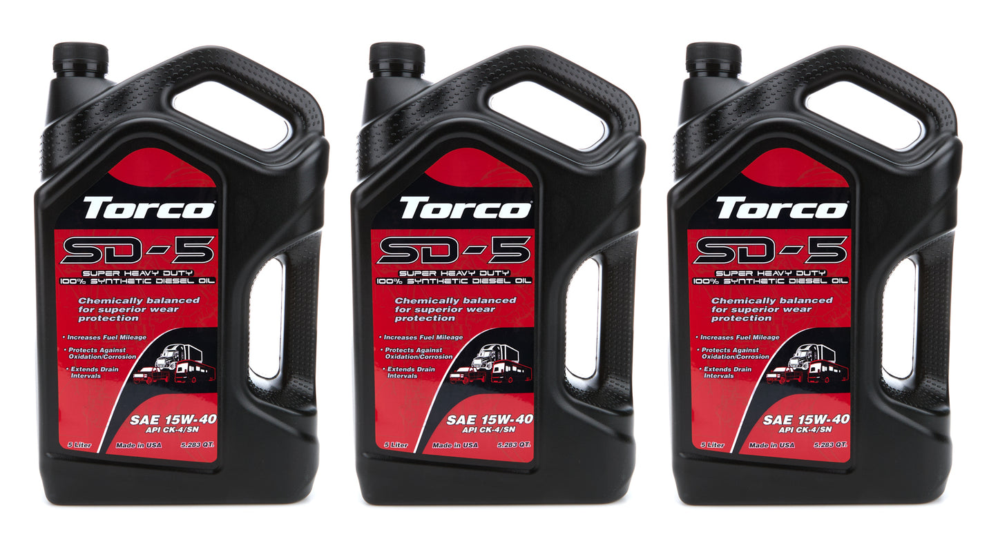 Torco TRCA191540L SD-5 Synthetic Diesel 15w40 Case 3 x 5 Liter