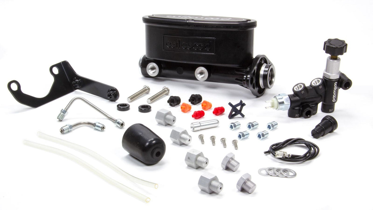 Wilwood WIL261-13269-BK Alum Tandem M/C Kit w/ Brkt & Prop Valve 1in