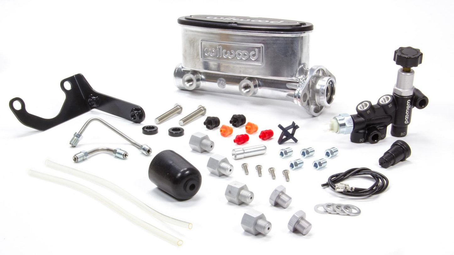 Wilwood WIL261-13270-P Alum Tandem M/C Kit w/ Brkt & Prop Valve 1.12in