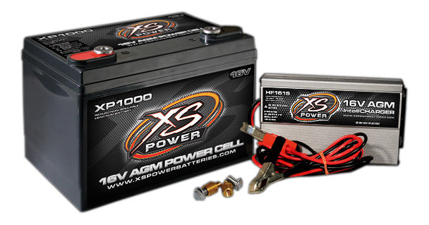 Xs Power Battery XSPXP1000CK1 AGM Battery 16v 2 Post & HF Charger Combo Kit