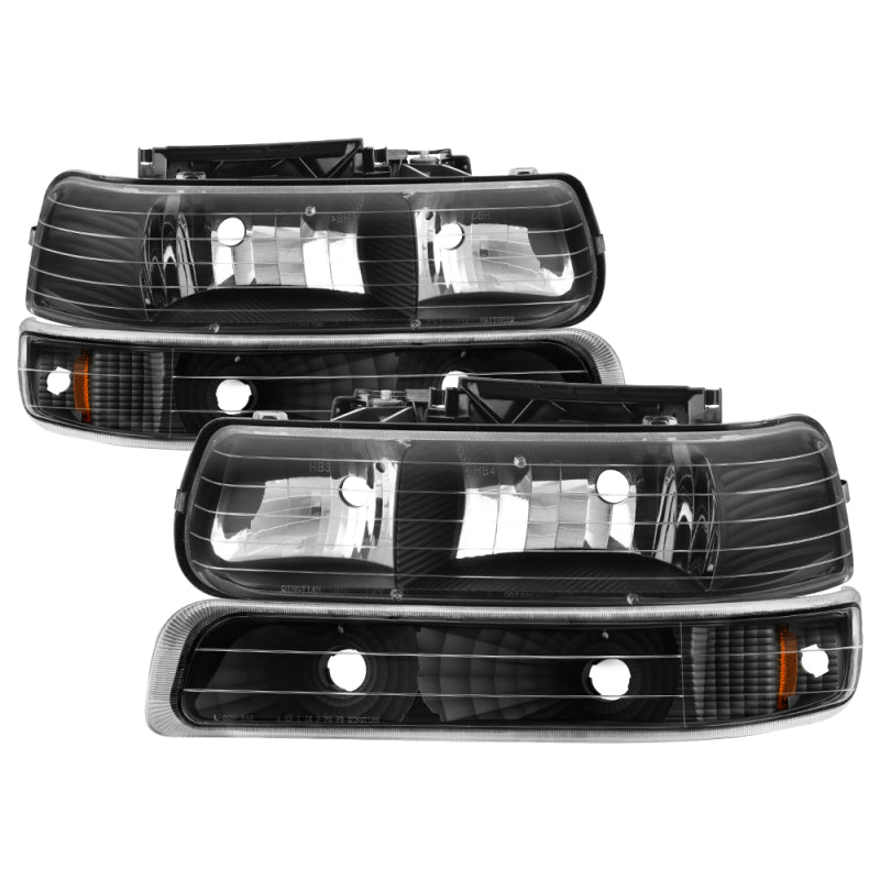 SPYDER 5064219 xTune Chevy Tahoe 00-06 Amber Crystal Headlights w/ Bumper Lights Black HD-JH-CSIL99-SET-AM-BK