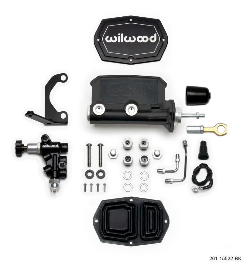 Wilwood 261-15522-BK Compact Tandem M/C - 7/8in Bore w/Bracket and Valve fits Mustang (Pushrod) - Black