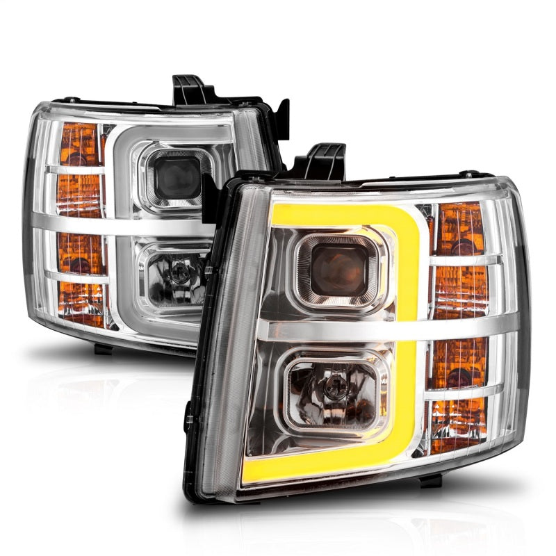 ANZO 111546 2007-2013 Chevrolet Silverado 1500 Projector w/ Light Bar Chrome Housing w/ Sequential