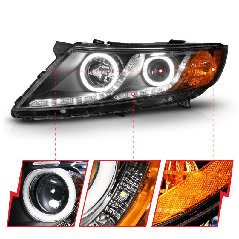 ANZO 121460 2011-2013 Kia Optima Projector Headlights w/ Halo Black (CCFL)