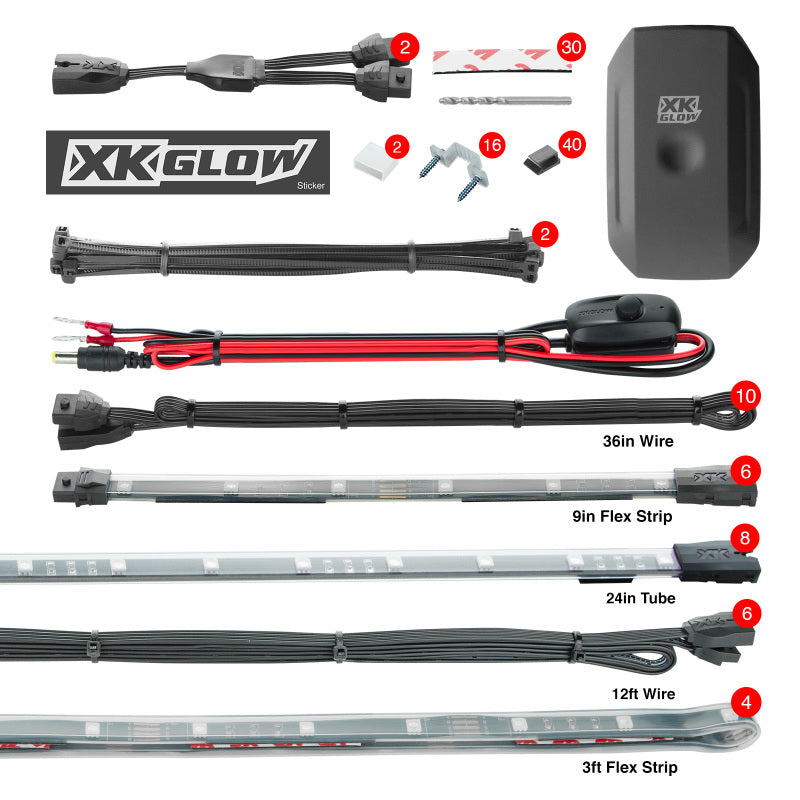 XKGLOW KS-Car-Pro XK Glow Strip Million Color XKCHROME App Undercar Kit (8x24In Tube + 6x10In Strip + 4x36In)